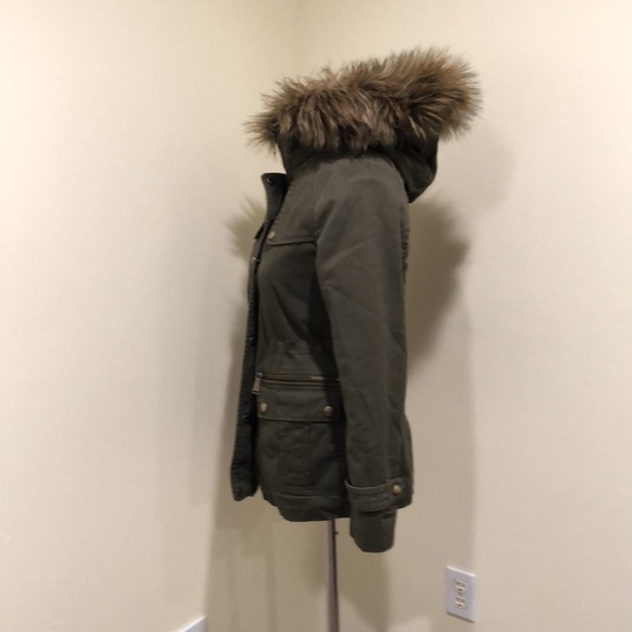 MICHAEL Michael Kors Military Jacket Size XSP XS Petite Army Green Fur Hooded - Picture 3 of 11